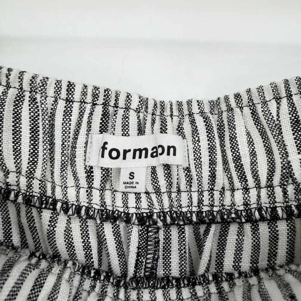Reformation | Ava Linen Pants in Black White Stripe S